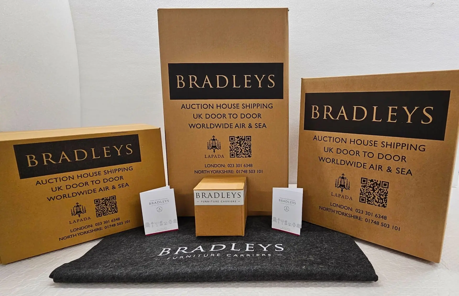 4 Bradleys branded boxes lined up in a row
